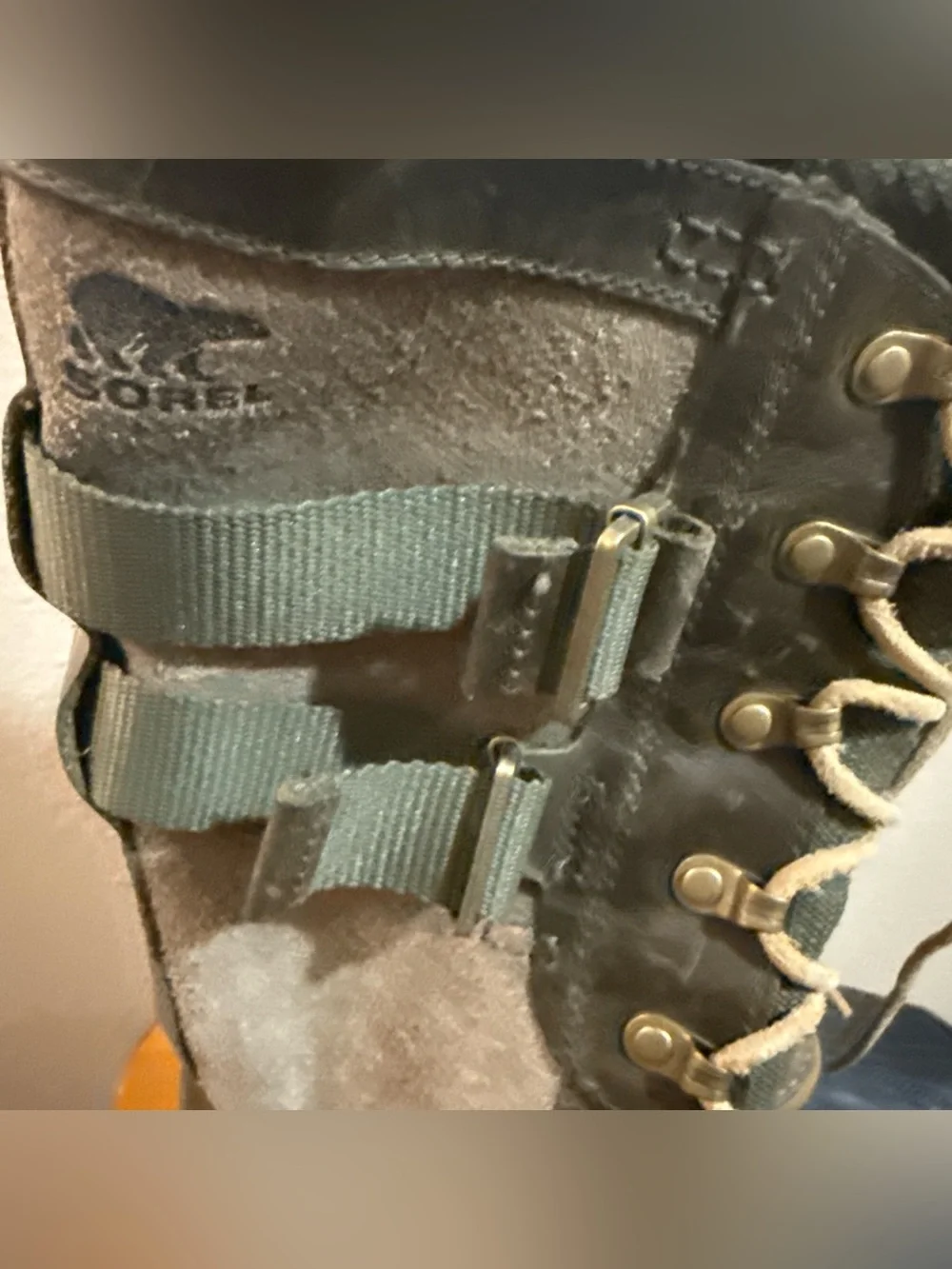 Sorel Carly II Suede Conquest Olive and Navy Lace-Up Waterproof Duck Boots